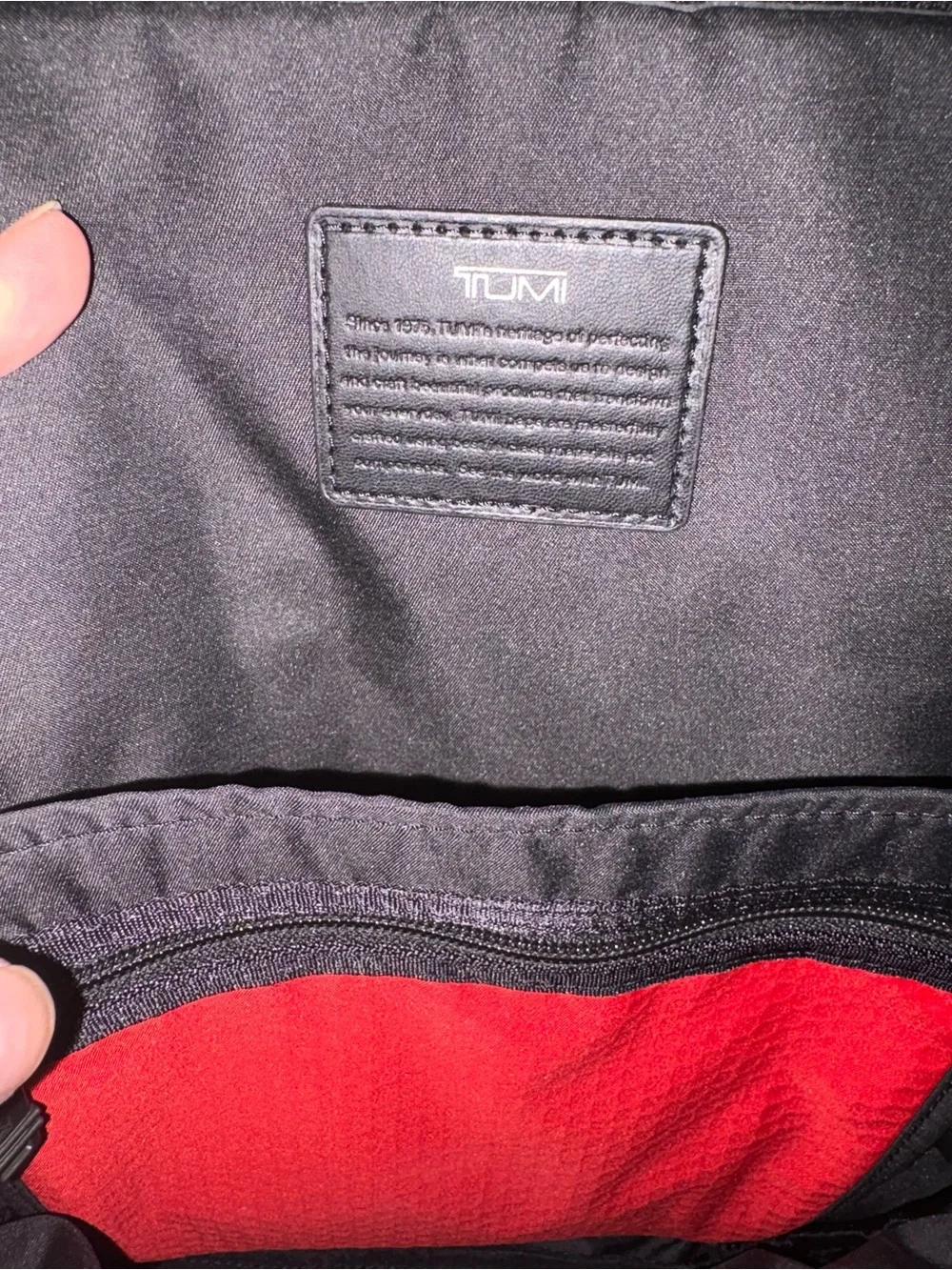 TUMI Higgins Sling Backpack Gray Black Red Crossbody Travel Bag Tracer EUC
